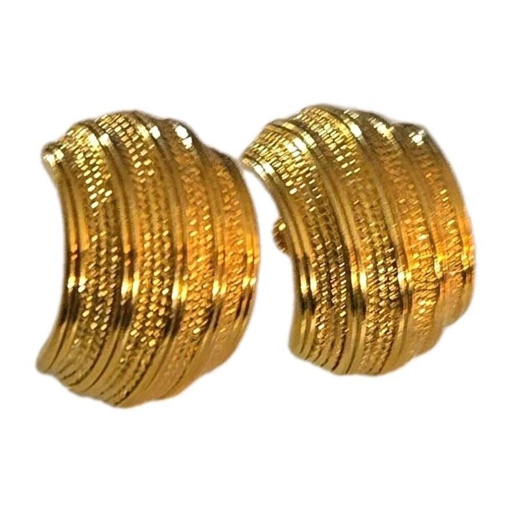 Napier Gold Tone Screw Back Demi Hoop Curved Textured Rope Earrings